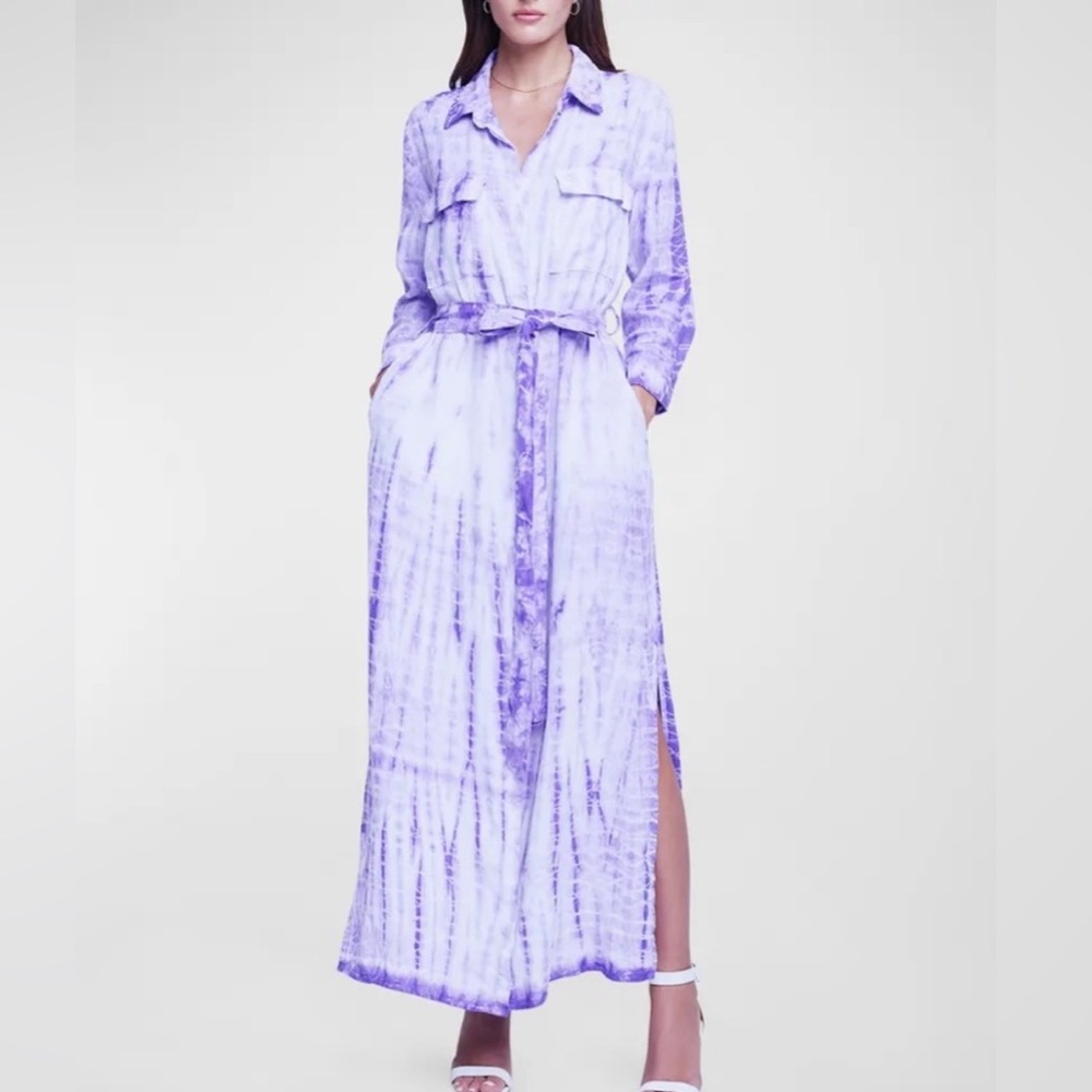 L’Agence Cameron tie dye shirt dress in purple